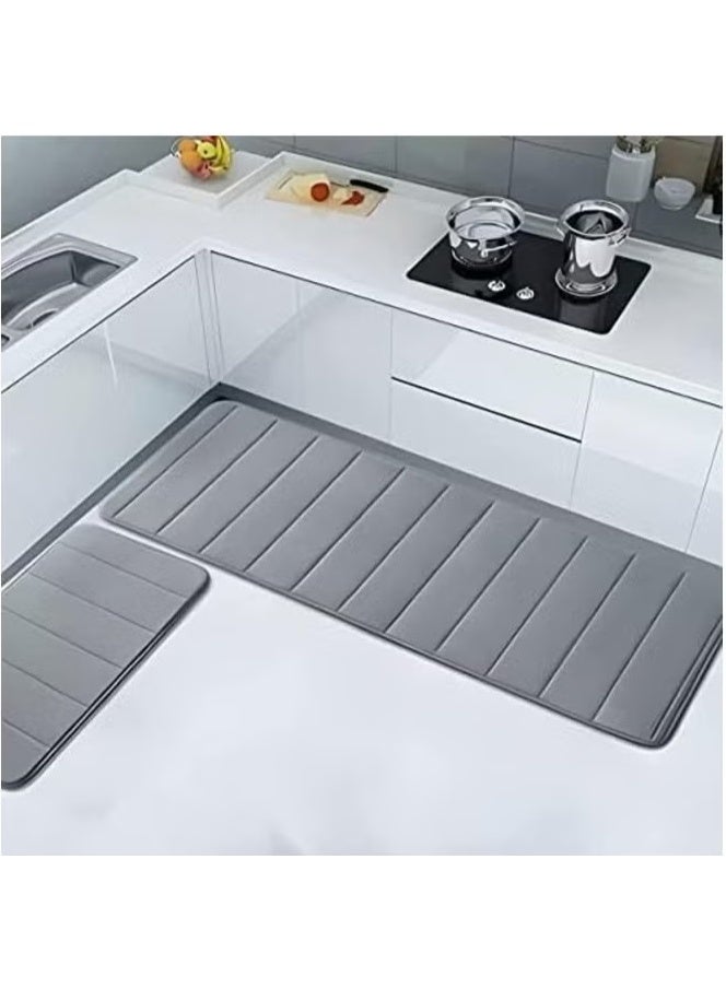 MunKan 2-Piece Soft Velvet Non Slip Floor Mat Set ,Kitchen Rugs,Washable, Non-Skid Soft Absorbent Kitchen Mats Set for Floor - 120X40+60X40 CM ( Grey) - Image 1